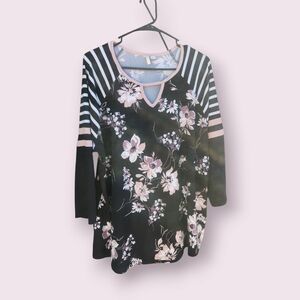 Est. 1946 Floral and Striped Long Sleeve Women's Top